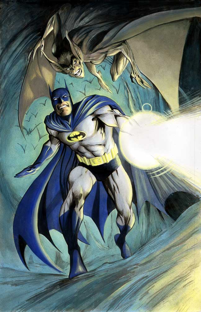Alan Davis: Batman Fires a Flare as Man-Bat Looms