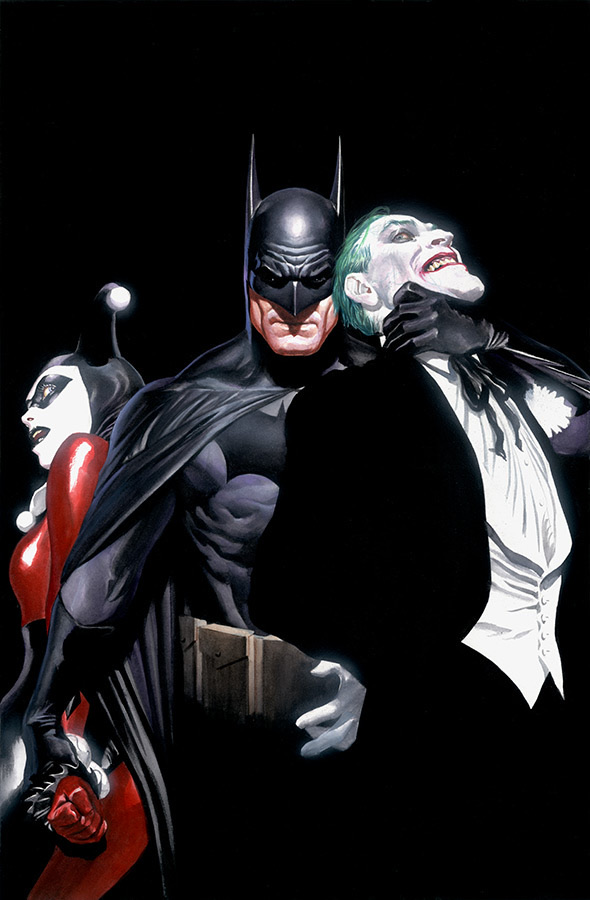 Alex Ross: Batman Restrains the Joker as Harley Watches