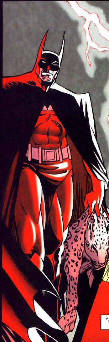 Lee Moder: Red Batman Holds a Captured Jaguar