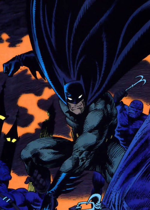 Alcatena: Batman Crouches in Fire-Lit Shadows