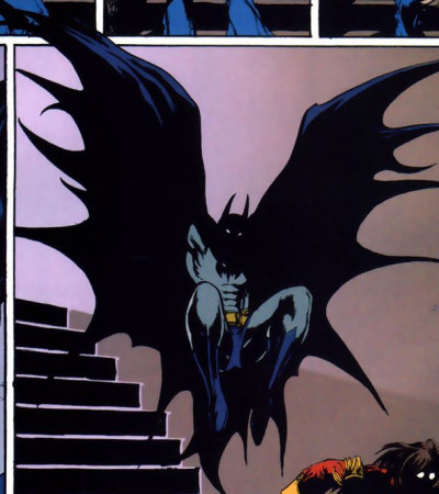 Will Simpson: Batman Crouches on a Staircase, Wings Spread
